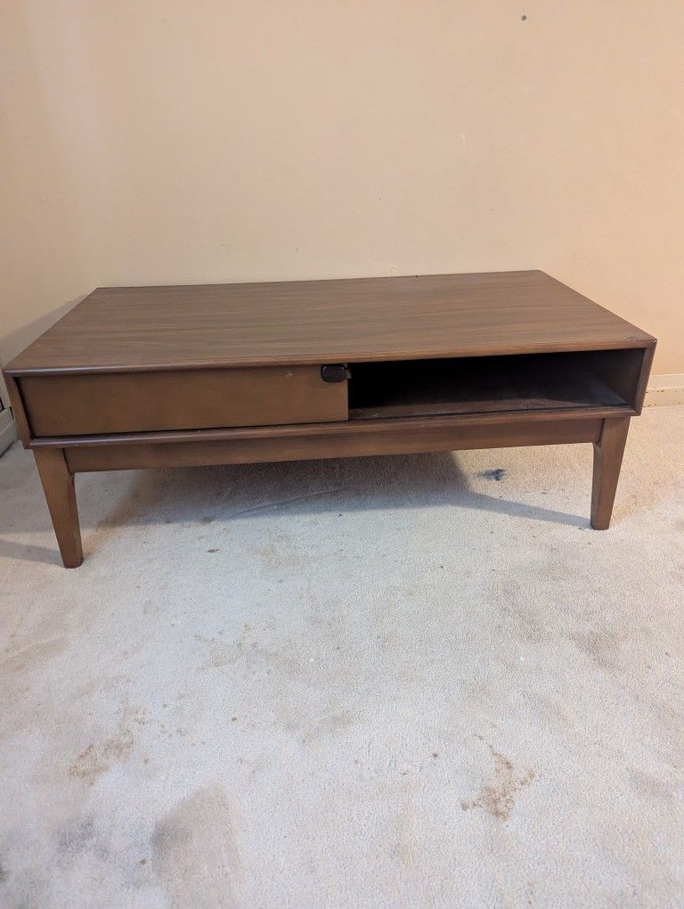 3 Piece Living Room Furniture Set: Coffee Table, TV/Credenza Table, Side/End Table Mid Century Style Slide Drawers