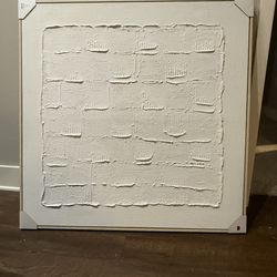 39.3” x 39.3” White Textured Stucco Wall Art – Modern Framed Canvas – NEW