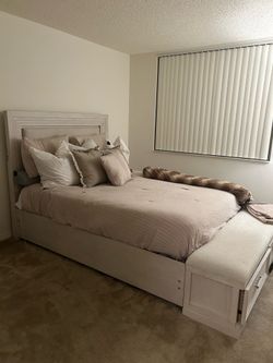 Queen bed with ottoman