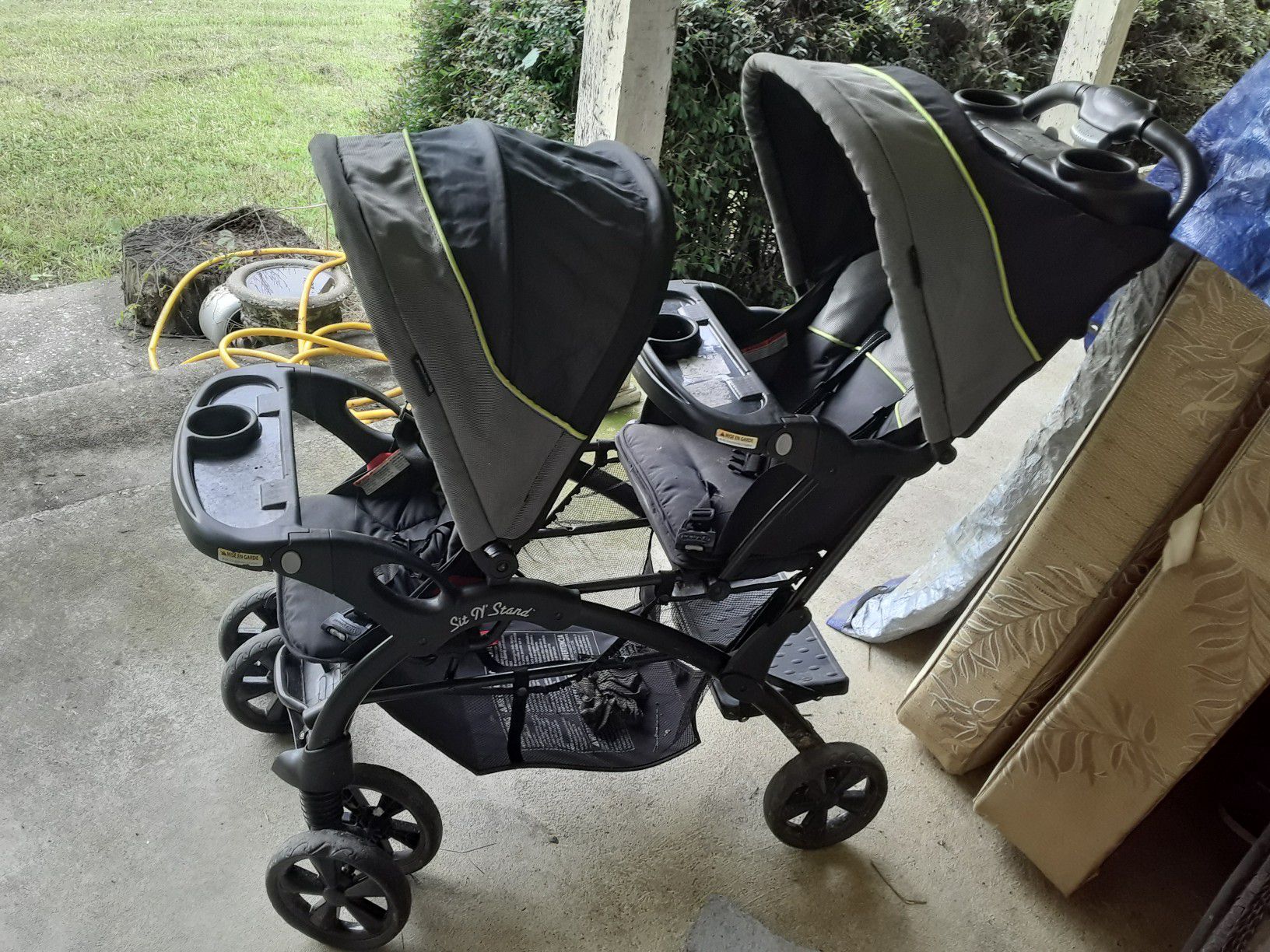 Sit and stand double baby stroller