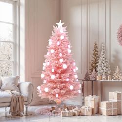 Brand New!Pre-Lit Pink Flocked Fiber Christmas Tree ,6ft ,AP2543-6FT