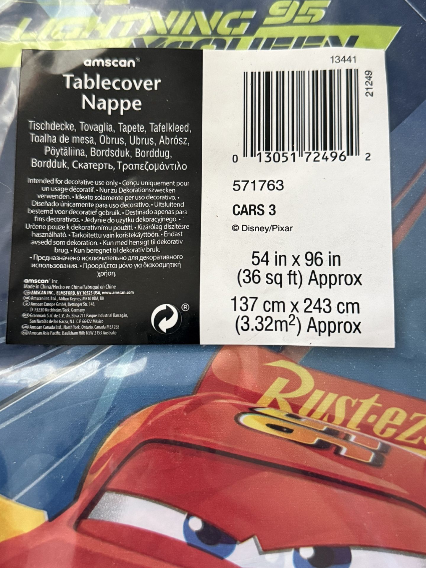 Three Plastic Lightning McQueen Table Covers