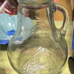 Vintage Nautical Pitcher Clipper- ship/sailboat Embossed Glass 5 tall 