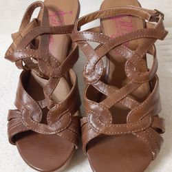 Jelly Pop Sandals Women 6 Brown Wedge Strappy Cork Shoes

