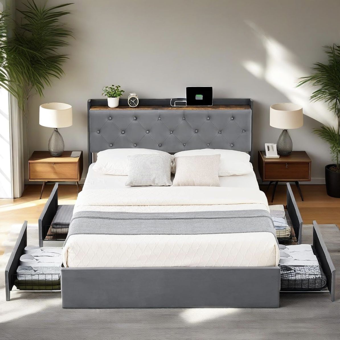 New Queen Bed Frame with Storage Drawers (Can Deliver)