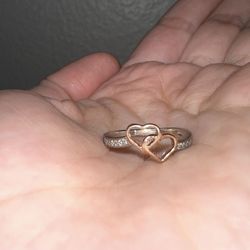 Small Double Heart 10k Silver/gold Ring 