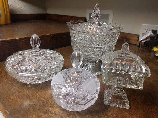Vintage Crystal Candy Dish Bowl With Lid Cut For In Vintage Crystal Candy Dish Bowl With