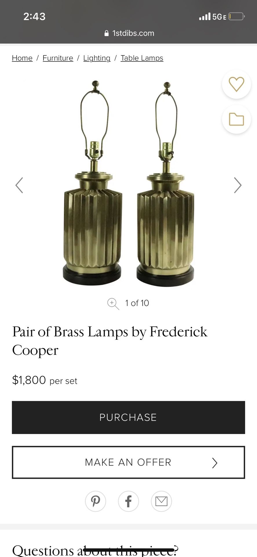 Fredrick Cooper Brass Lamps