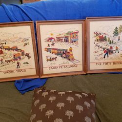 Rare Vintage Hand Stiched Framed Western Series  All 3
