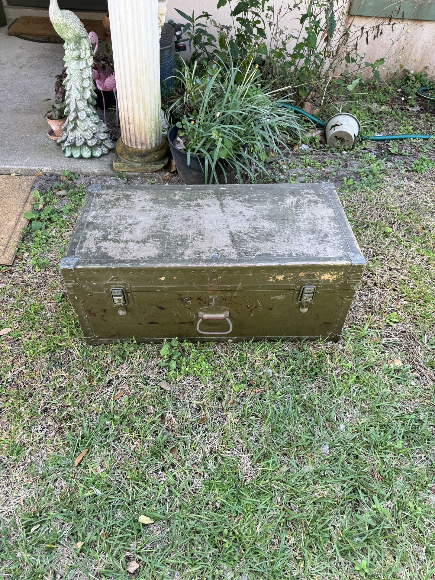 WWII Era Military Army Foot Locker Trunk Green Miller 1946