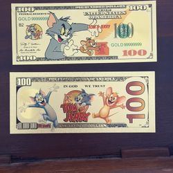 2 X 24k Gold Foil $100 Tom And Jerry Edition 