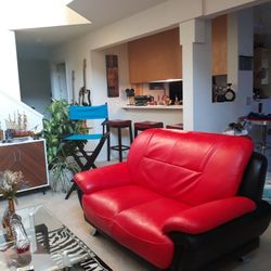 Red and BLACK Leather Sofa Set. $2100. (Purchase PRICE)