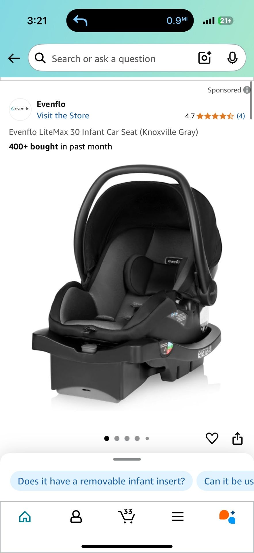 EVENFLO LITEMAX CAR SEAT