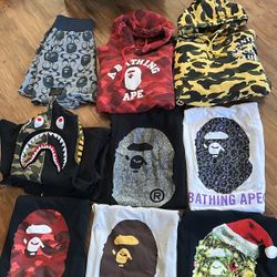 A Bathing Ape Bape Designer Lot (Shirts, Hoodies, Shorts, Shark Zip Up) Size Medium