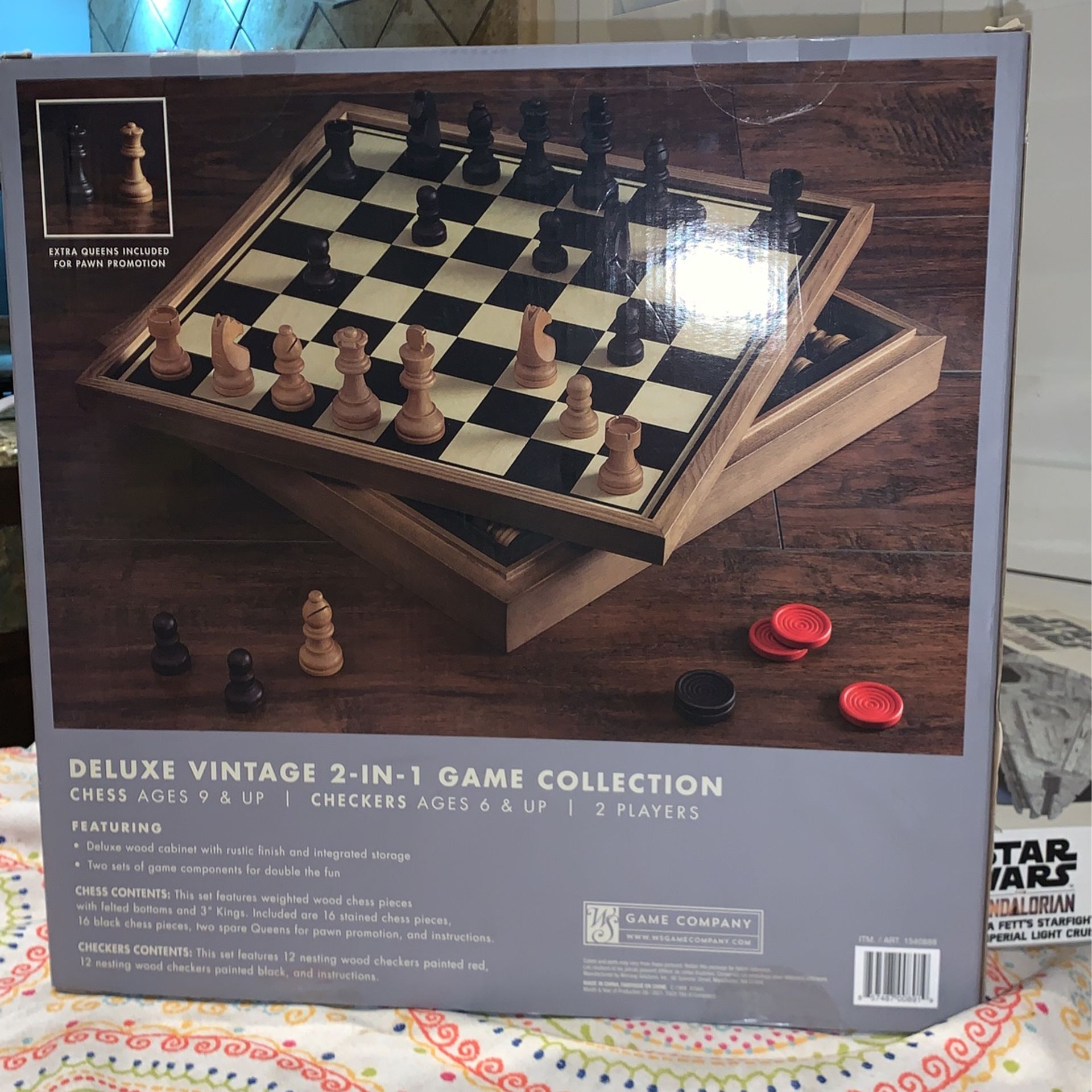 Deluxe Vintage Wood Chess and Checkers Game Set