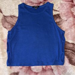 Ambiance Blue Ribbed Cutout Tank Top Size M