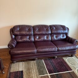 Custom Leather Couch With 2 Matching Leather Chairs and Ottoman