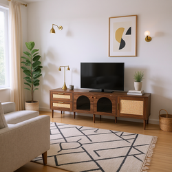 Calmera Rattan Media Console with Drawers and LED Light