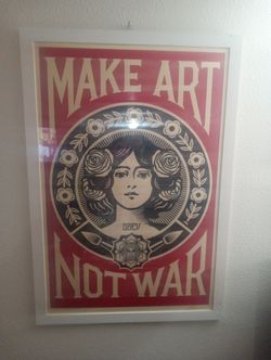 signed  Make Art not War poster framed