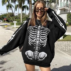 Women Gothic Skeleton Oversized Sweatshirt - Large Size
