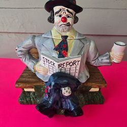 Vintage 1991 Cardinal Inc Sad Clown Stock Report Cookie Jar