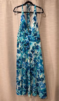 DKNY Teal and Blue Halter Maxi Dress Size 16