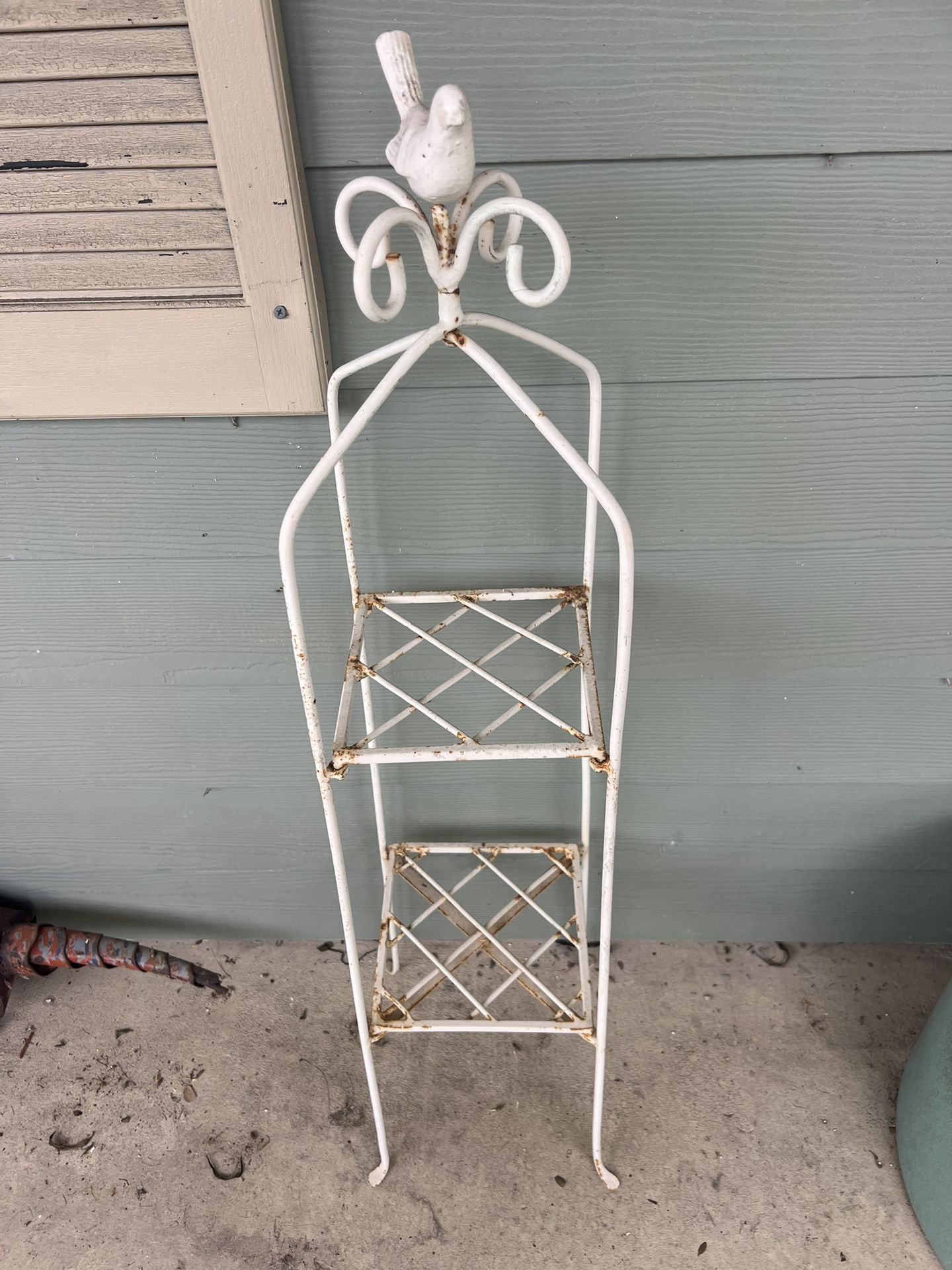 Vintage 2 tier plant stand shabby chic farmhouse bird top