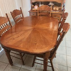 Solid Wood Dining Table + 5 Matching Chairs
