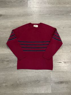 Vintage 1970s Sportif British Hong Kong Men’s Red/Navy Blue Wool Knitted Sweater