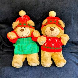 Plush Teddy Bear Couple Boy Girl Red Green Outfits Toys 17" Height
