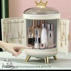 1pc Multi-Function Organizer For Bedroom Bathroom, Rotating Crown Cosmetic Jewelry Storage Box, Light Luxury Cosmetics Shelf Desktop Dresser Organizer