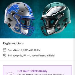 Pair of Eagles Tickets Detroit Lions vs Philadelphia Eagles 