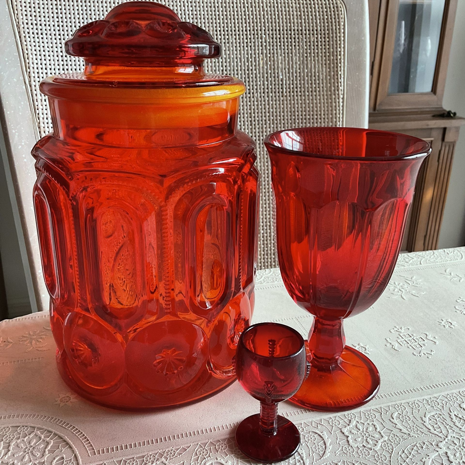 Vintage  Red Goblet + Cordial  2 Pcs