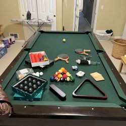Full-Size Pool Table with Ping Pong Top and accessories