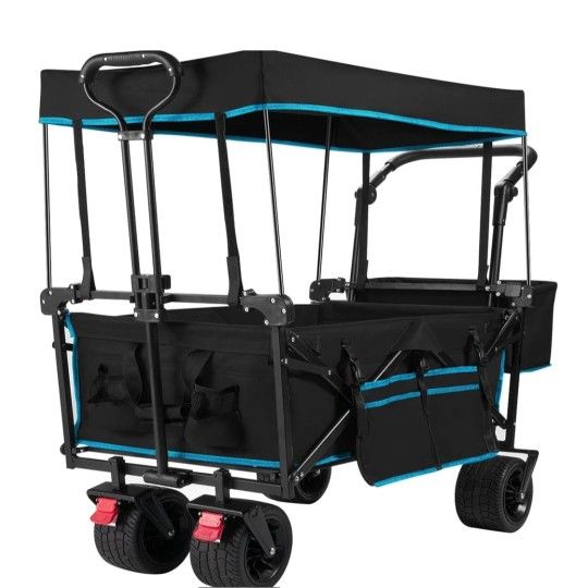 Collapsible Garden Wagon Cart with Removable Canopy Black