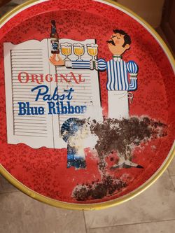 Vintage 1960’s Pabst Blue Ribbon Metal Beer Serving Tray P-412
