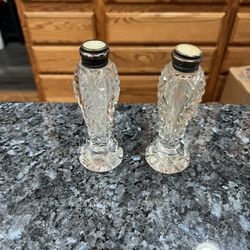 Vintage Cut Crystal Pair Of Salt And Pepper Shakers.  Preowned 