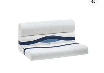 Deckmate P38-100 pontoon boat replacement cushions. White/Navy