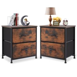 2 Drawer Nightstand Set of 2, Small Dresser with Fabric Storage Bins, Versatile Bedside Table for Bedroom, Living Room, Dorm, or Entryway, Compact End