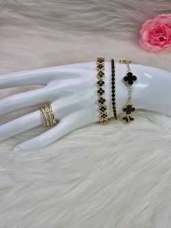 Elegant ring and 3 beautiful Bracelets 14K Gold Laminated Hypoallergenic Waterproof Non Tarnish Excellent Quality Jewelry Prices Are On Description