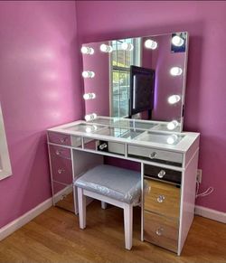 Makeup Vanity Table Set with Lighting White✔️ $50 down payment