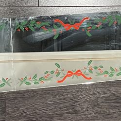Christmas vtg mirror table runner 3 foot long x 10” wide Holly & Bows