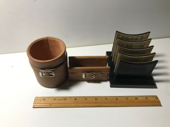 Three piece leather Desk Organizer Set Office