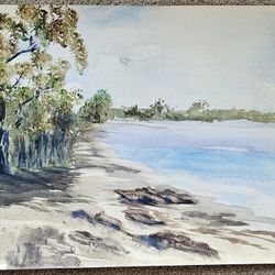 Unframed Lake Watercolor Painting 