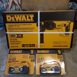 NEW DEWALT 20V XR SDS PLUS ROTARY HAMMER AND BATTERIES 
