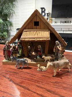 Vintage Nativity Set  12 piece set including stable 