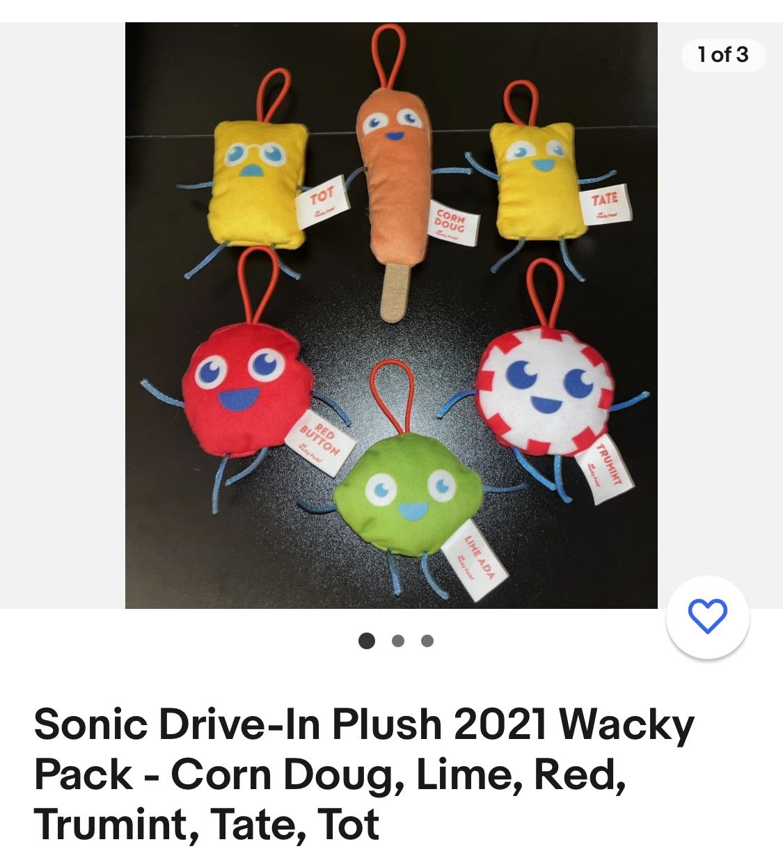 Sonic Drive-In Plush 2021 Wacky Pack - Corn Doug, Lime, Red, Trumint, Tate, Tot