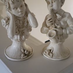 1971 Kendrick 9.5" Statue Boy Playing Saxophone And Girl Covering Ears