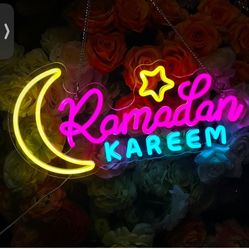 Ramadan Mubarak - LED neon sign with moon shape and stars, Ramadan decorations for the home, neon signs for wall, room, bedroom decoration, holiday gi