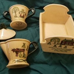 Vintage Metlox Poppytrail HOMESTEAD PROVINCIAL Bread Tray, Creamer, Sugar Bowl